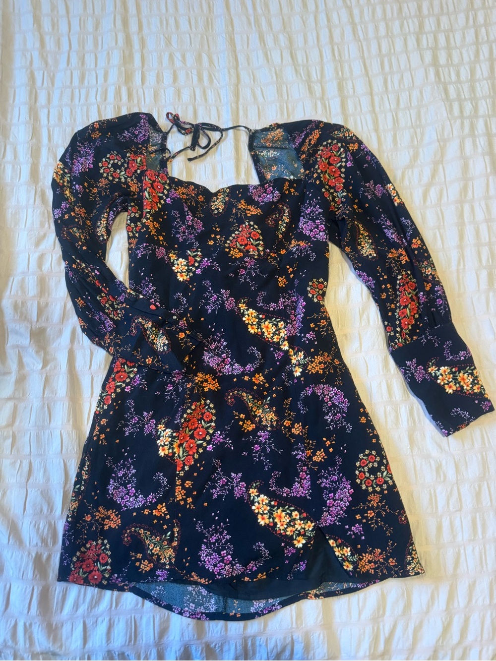 Floral Black Long Sleeve Mini Dress
